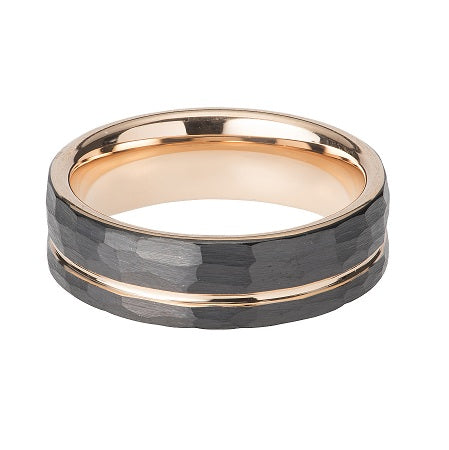 Tungsten Hammered Black IP Ring