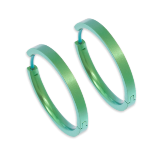 Titanium Hinged Hoops - Green 24mm