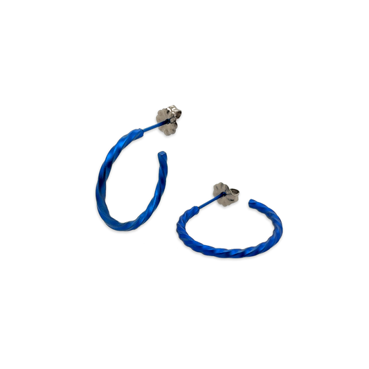 Titanium Small Twisted Hoops - Blue