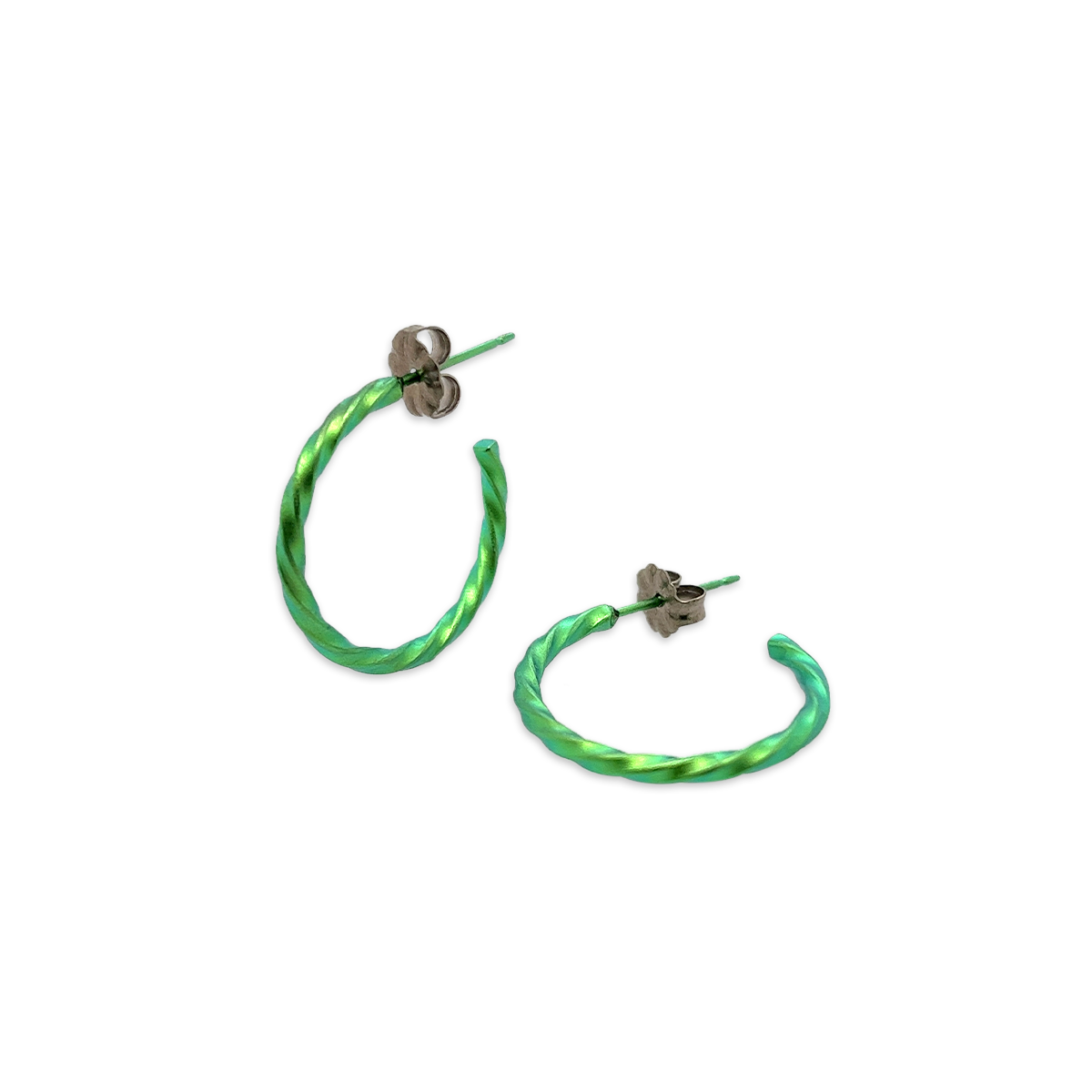 Titanium Small Twisted Hoops - Green