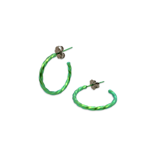 Titanium Small Twisted Hoops - Green
