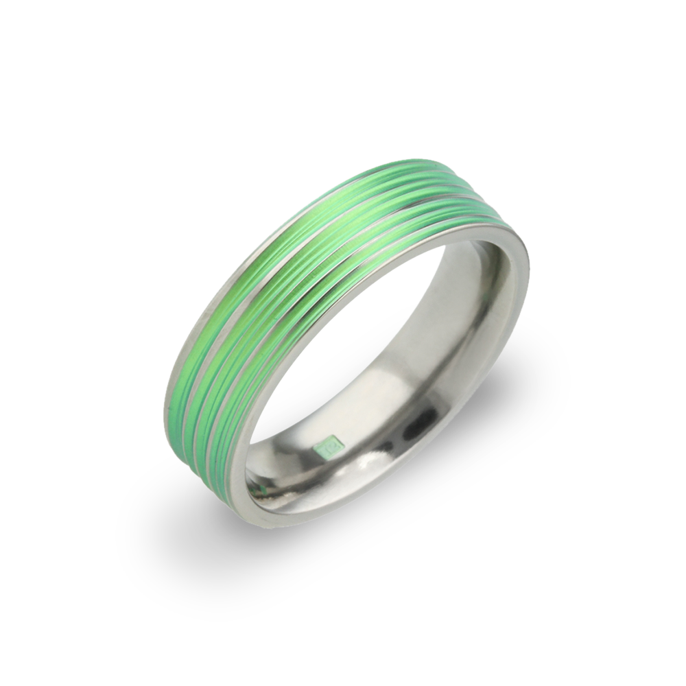 Titanium Random Groove Ring - Green 6mm