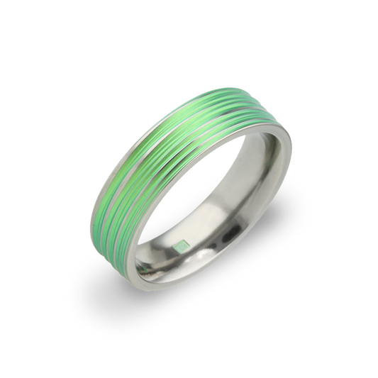 Titanium Random Groove Ring - Green 6mm