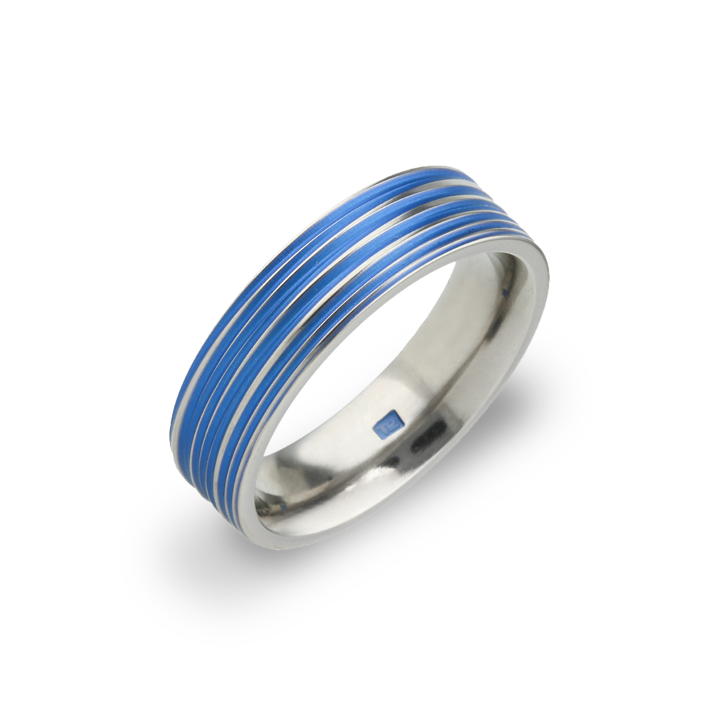Titanium Random Groove Ring - Blue 6mm