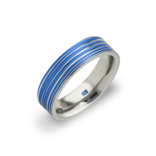 Titanium Random Groove Ring - Blue 6mm