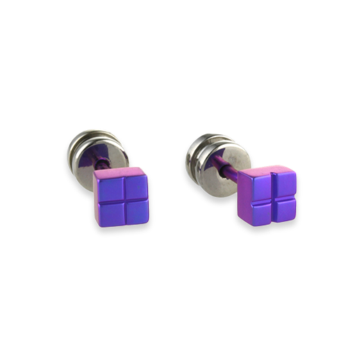 Titanium Cube Studs - Purple
