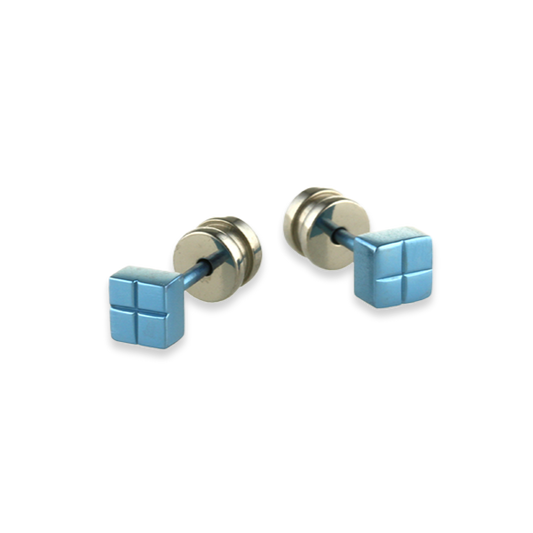 Titanium Cube Studs - Light Blue