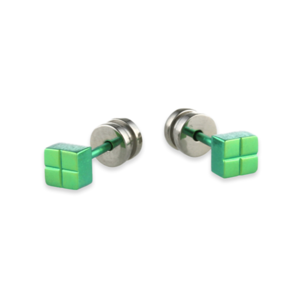 Titanium Cube Studs - Green