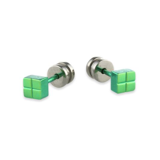Titanium Cube Studs - Green