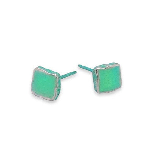 Titanium Square Studs - Green
