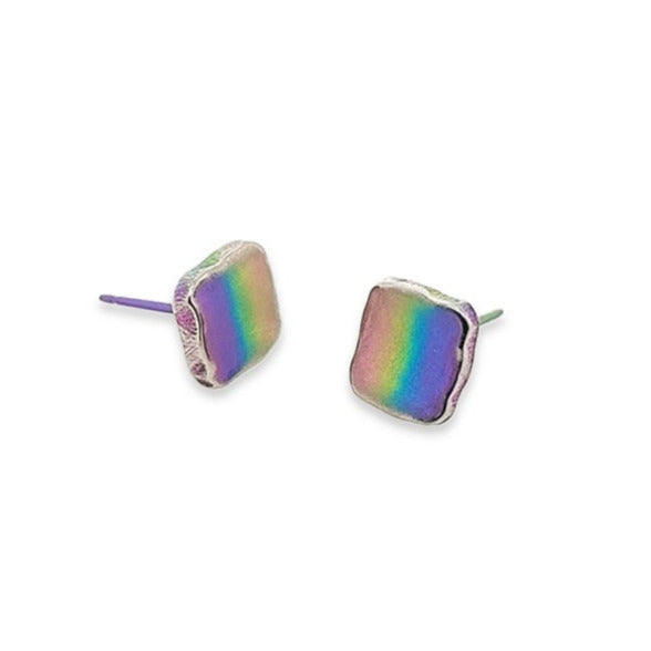 Titanium Square Studs - Rainbow