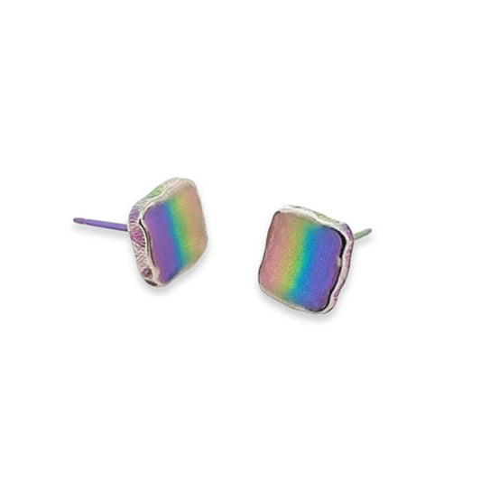 Titanium Square Studs - Rainbow