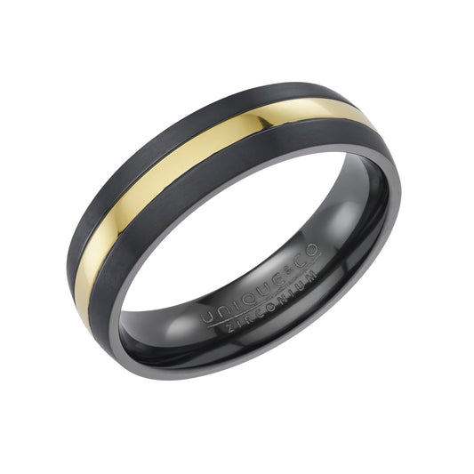 Black Zirconium Ring, Gold IP
