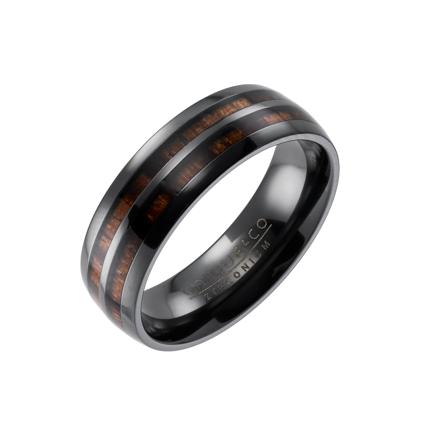 Black Zirconium Wood Inlay Ring