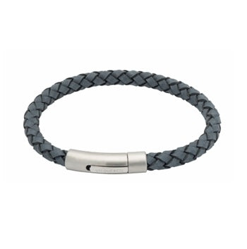 Antique Blue Leather Bracelet with Steel Clasp
