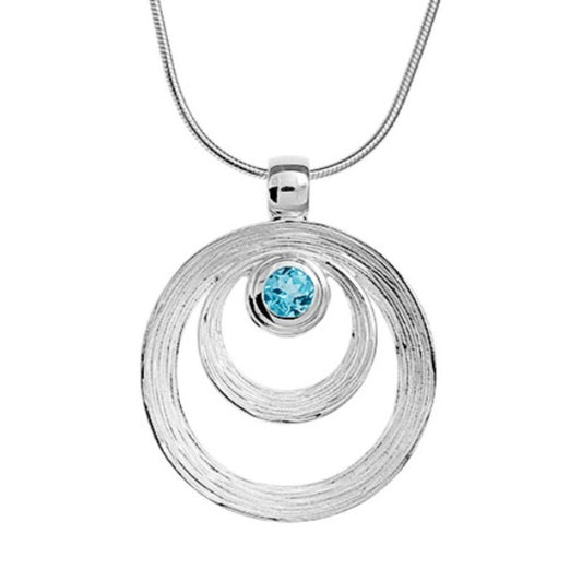 Crease Silver Circle Pendant, Blue Topaz
