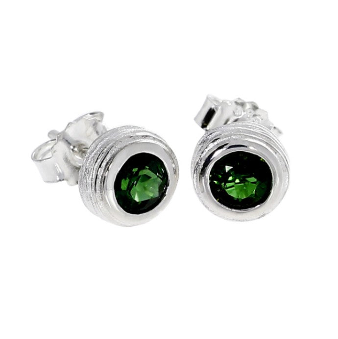 Crease Silver Stud Earrings, Green Tourmaline