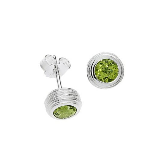 Crease Silver Stud Earrings, Peridot