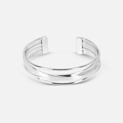 Silver Multi-Line Cuff Bangle