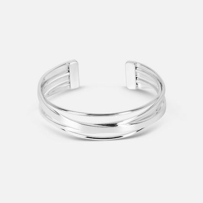 Silver Multi-Line Cuff Bangle