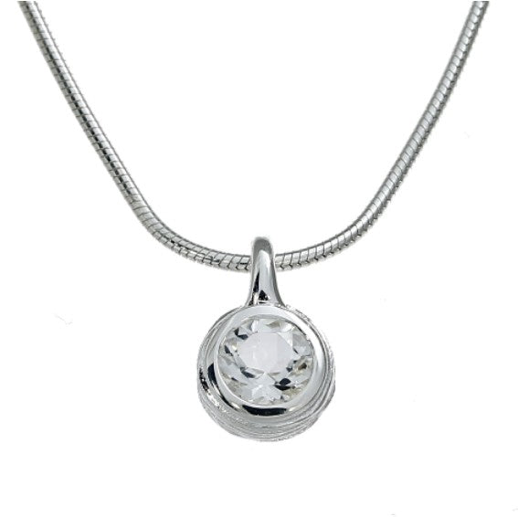Crease Silver Pendant, White Topaz