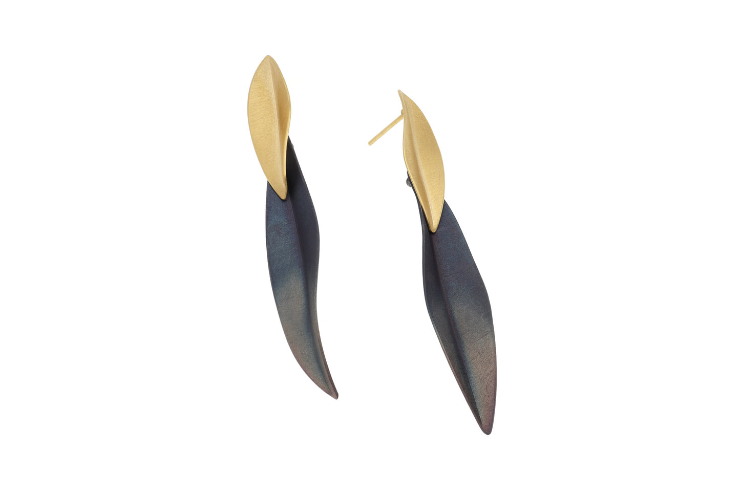 Leaves Stud Earrings, Brown/YGP