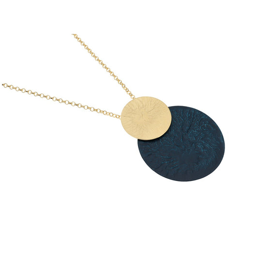 Wrinkled Round Pendant, Blue/YGP