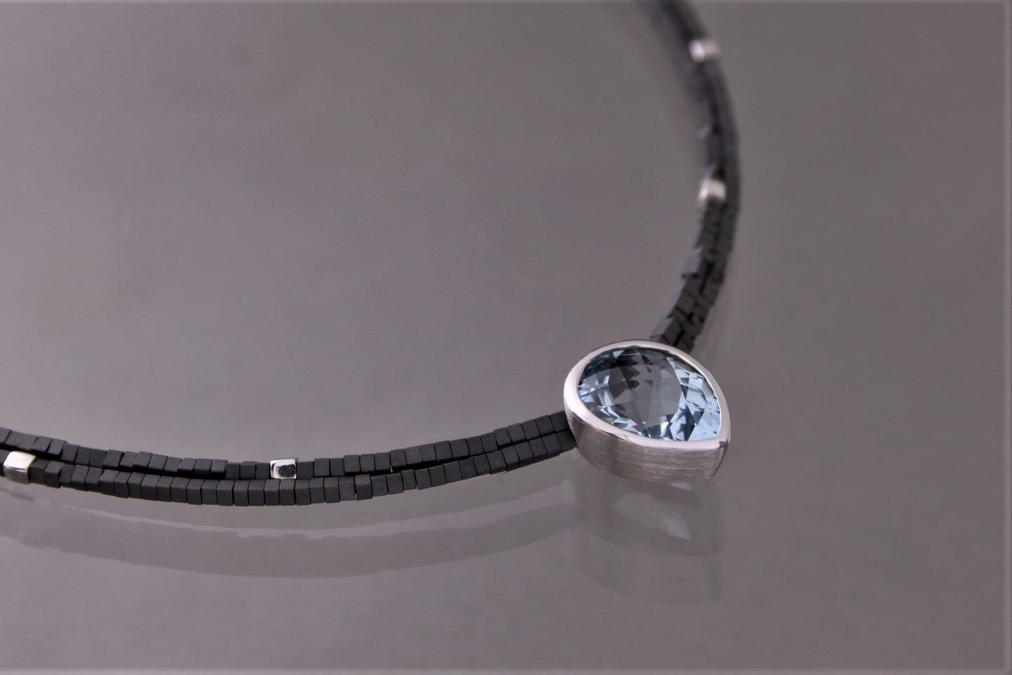 Silver Blue Topaz Necklace, Oxidised