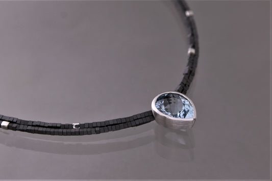 Silver Blue Topaz Necklace, Oxidised