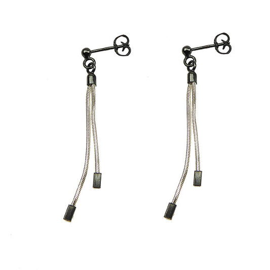 Two Strand Earrings, Silver/Oxi