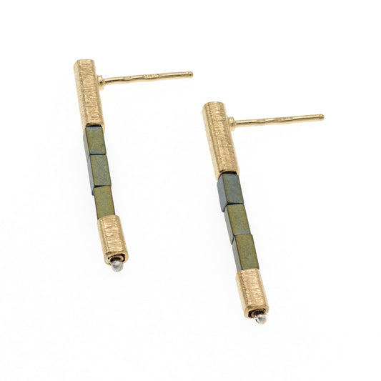 Green Hematite Drop Earrings, YGP