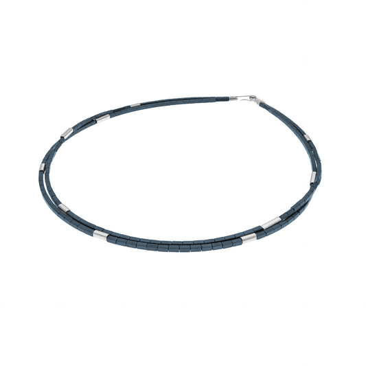 Blue Hematite Necklace, Silver