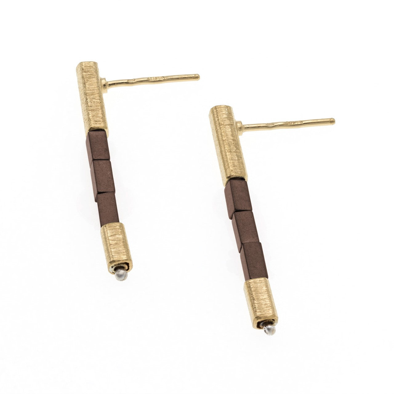 Brown Hematite Drop Earrings, YGP