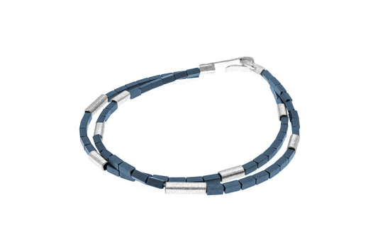 Blue Hematite Bracelet, Silver