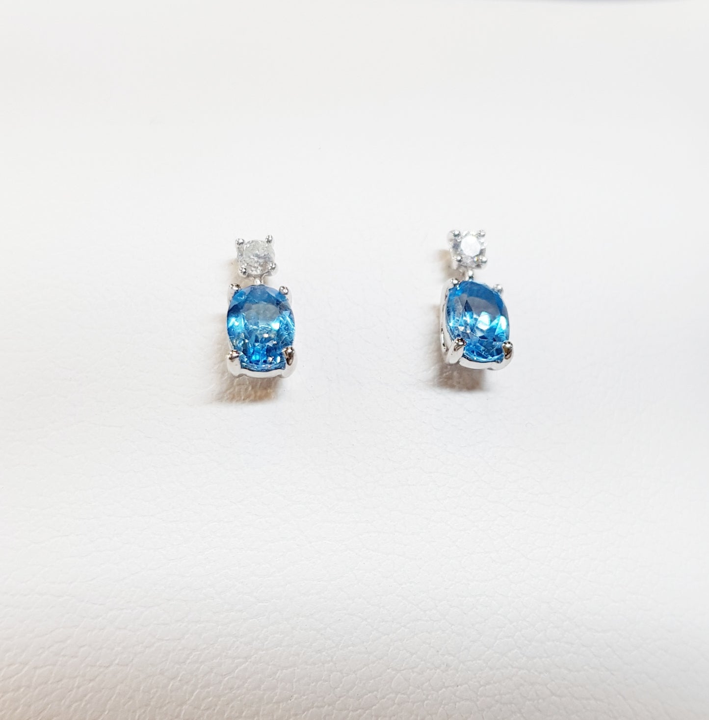 White Gold Blue Topaz Drop Earrings