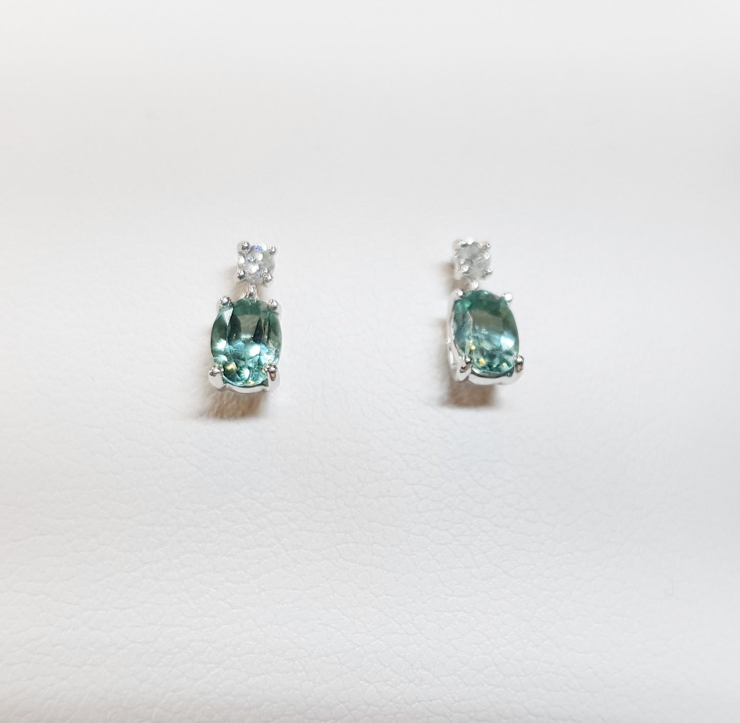 White Gold Green Quartz Drop Earrings