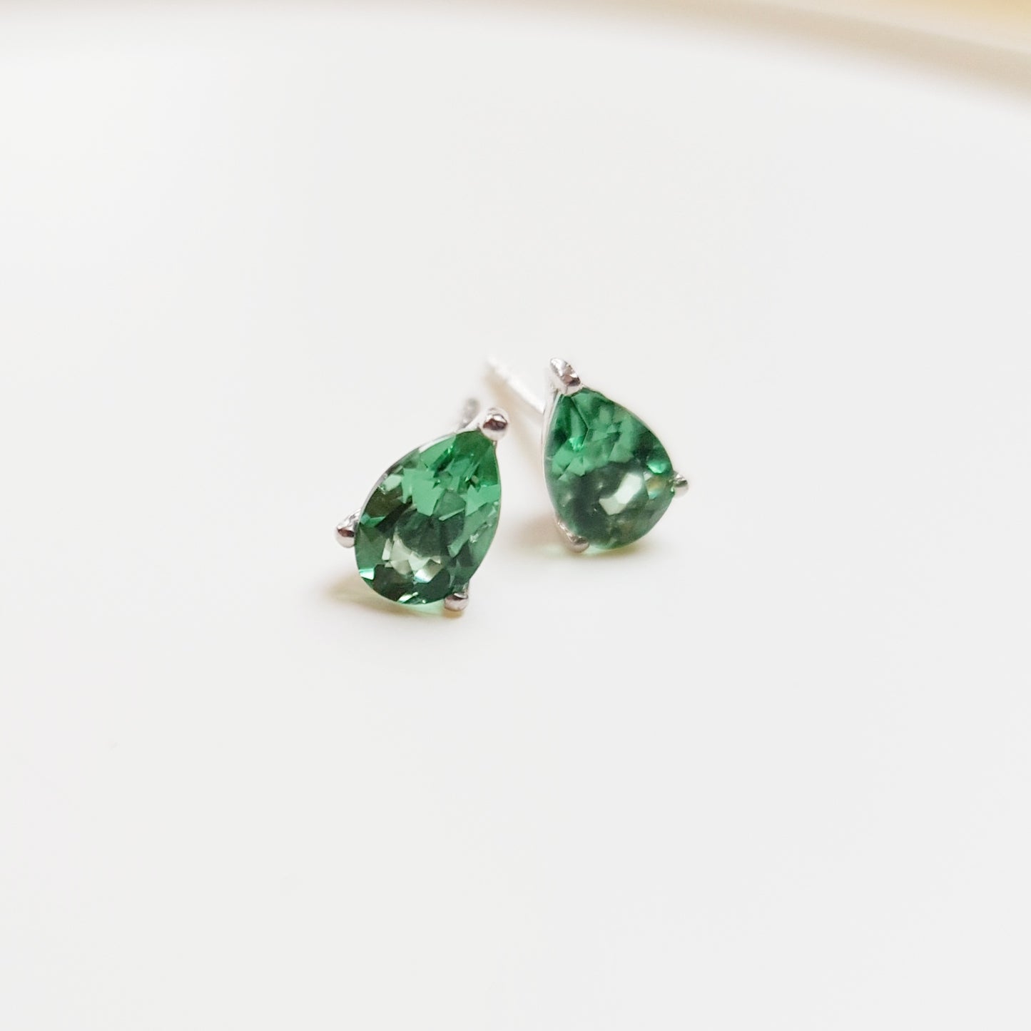 Silver Green Quartz Stud Earrings