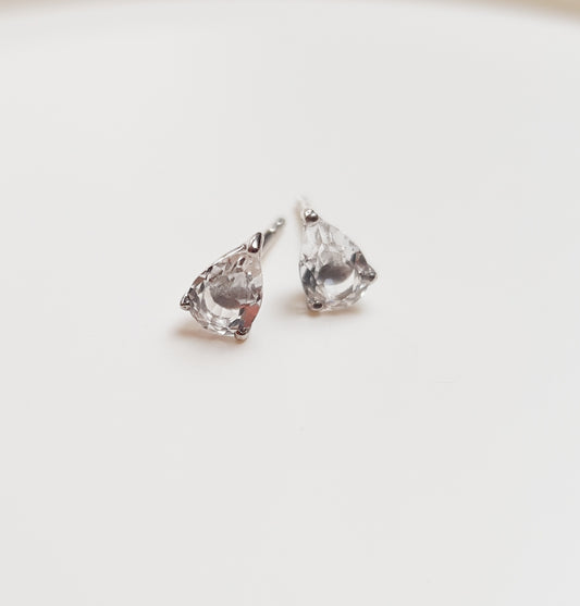 Silver White Quartz Stud Earrings