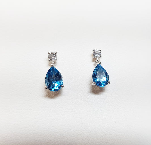 Silver Blue Topaz Drop Earrings