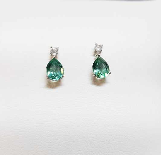 Silver Green Quartz Drop Earrings