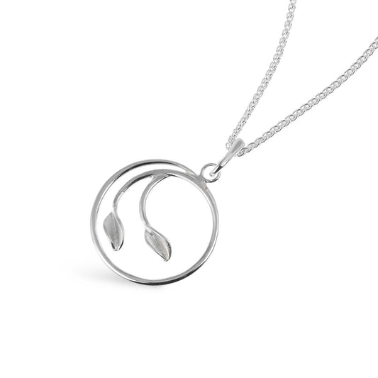 Mavilo Silver Circular Leaf Pendant