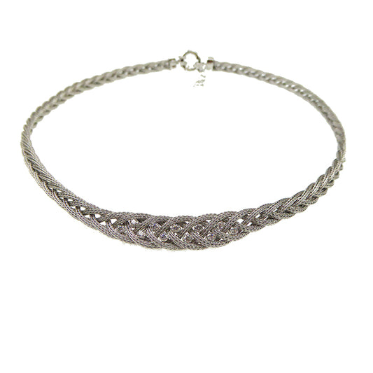 Knitted CZ Necklace, Silver