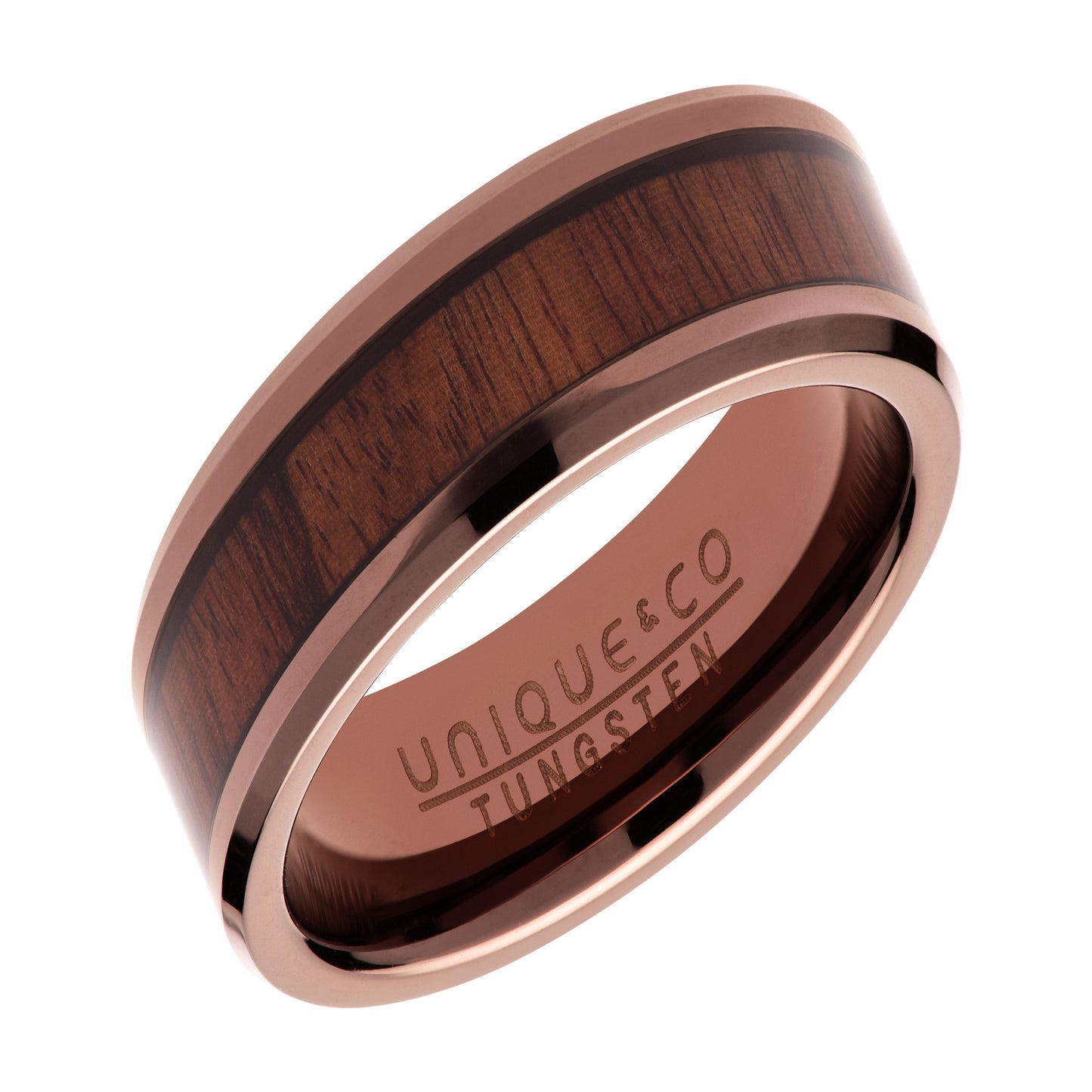 Tungsten Brown IP Ring with Wood Inlay