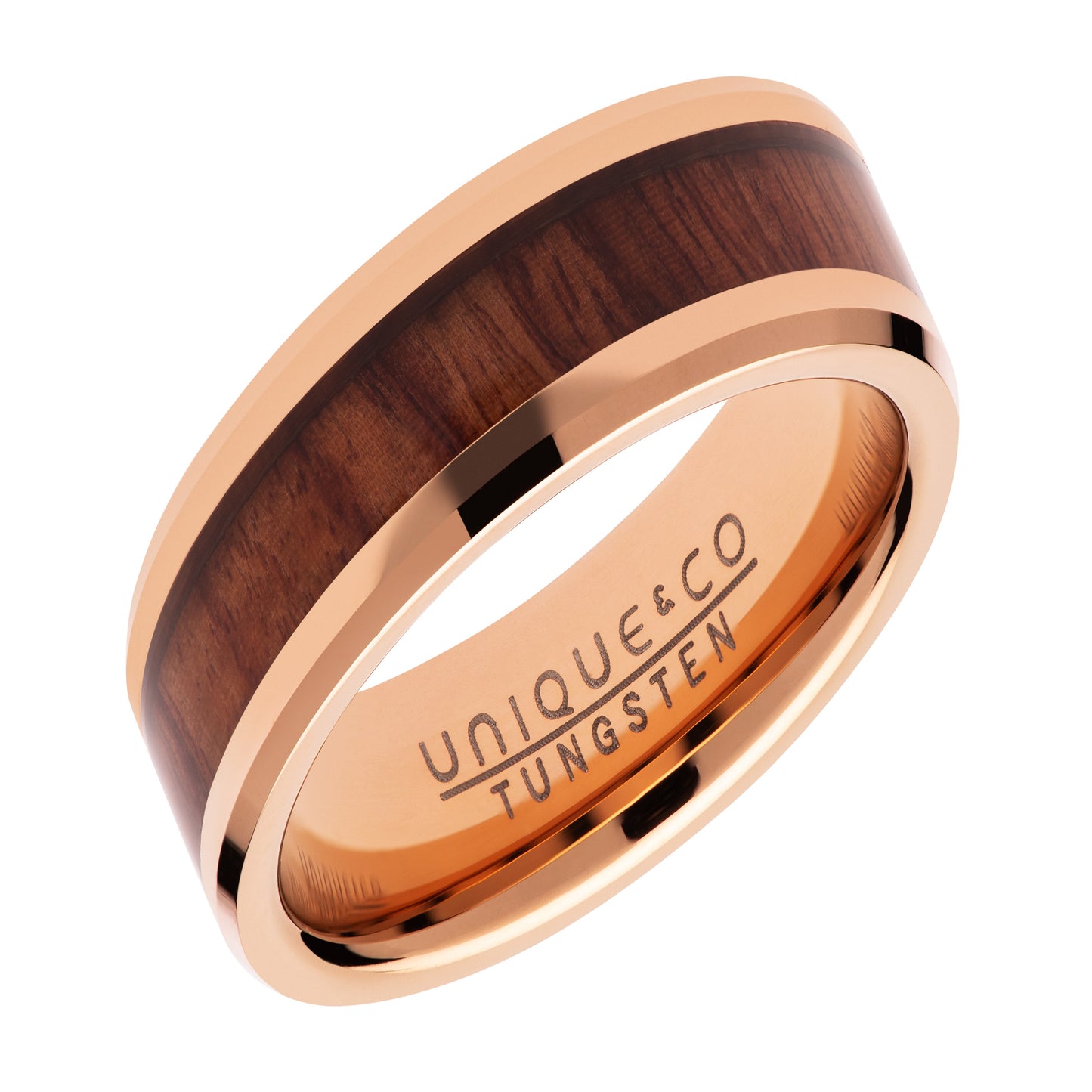 Tungsten Rose IP Ring with Wood Inlay