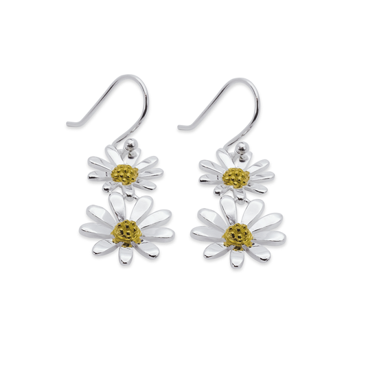Silver Daisy Drop Earrings
