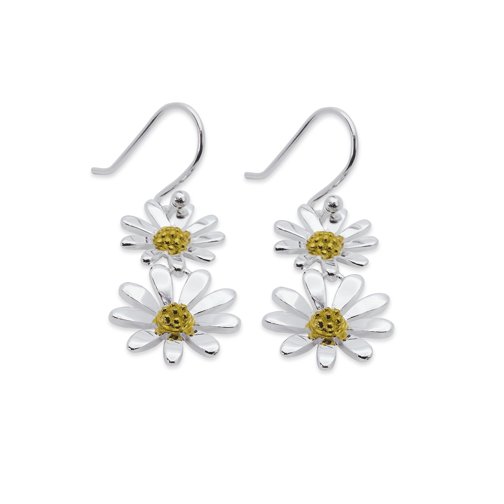 Silver Daisy Drop Earrings