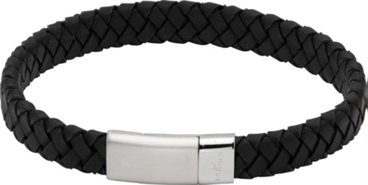 Black Leather Bracelet with Magnetic Clasp