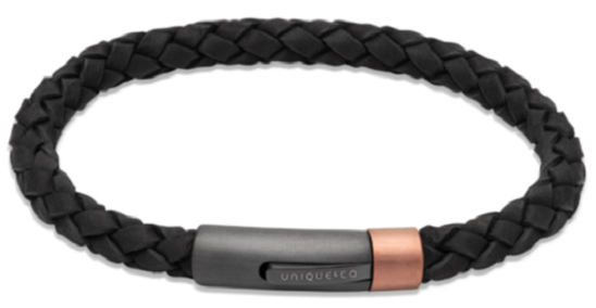 Black Leather Bracelet with Steel Clasp
