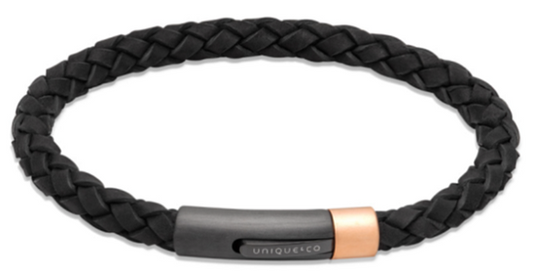 Black Leather Bracelet with Steel Clasp