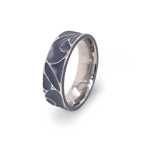 Titanium Carved Waves Ring - Black 6mm